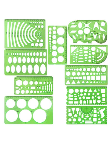 10 Plantillas de Dibujo Geométricas Onwon Plástico Verde Claro