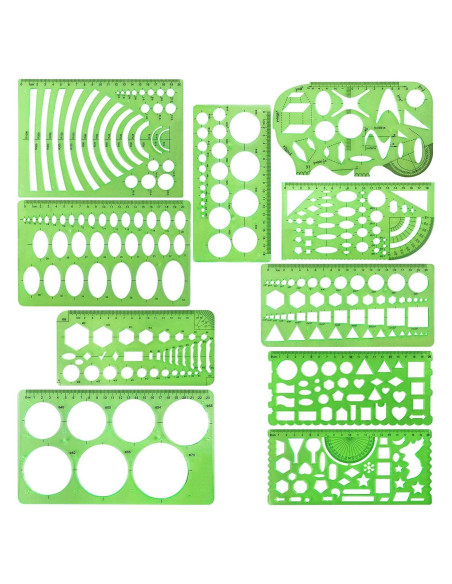 10 Plantillas de Dibujo Geométricas Onwon Plástico Verde Claro