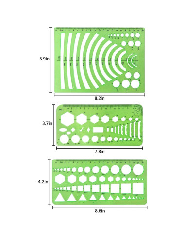 10 Plantillas de Dibujo Geométricas Onwon Plástico Verde Claro
