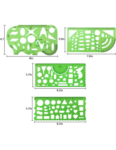 10 Plantillas de Dibujo Geométricas Onwon Plástico Verde Claro