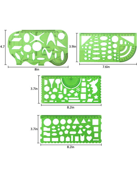10 Plantillas de Dibujo Geométricas Onwon Plástico Verde Claro