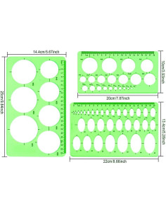 Plantillas Geométricas de Dibujo Aniann - 4 Piezas Plástico Verde 2