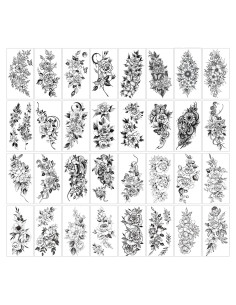 32 Pegatinas de Tatuaje Temporal Flor Rosa Negra Anrituo