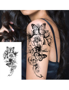 32 Pegatinas de Tatuaje Temporal Flor Rosa Negra Anrituo 2