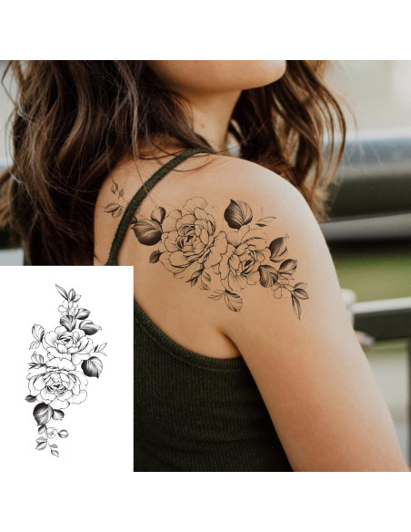 32 Pegatinas de Tatuaje Temporal Flor Rosa Negra Anrituo
