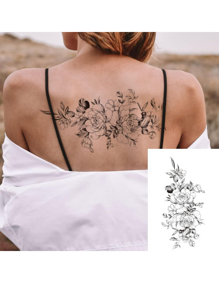 32 Pegatinas de Tatuaje Temporal Flor Rosa Negra Anrituo