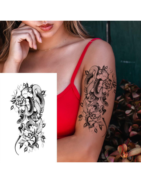 32 Pegatinas de Tatuaje Temporal Flor Rosa Negra Anrituo