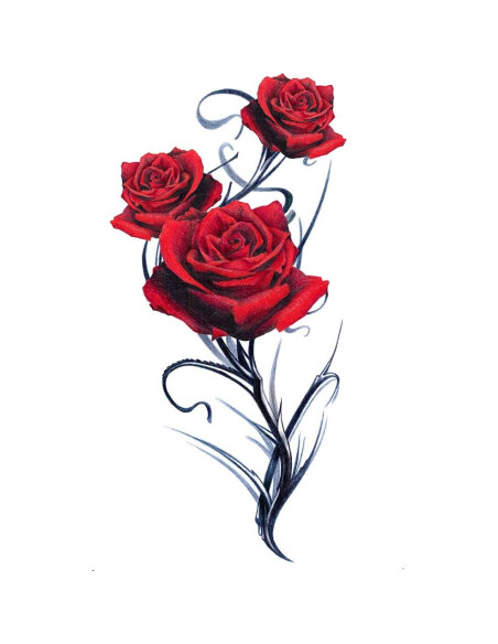 2 Hojas Tatuajes Temporales Rosa Roja Gótica 21x15cm Tatodays