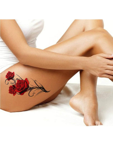 2 Hojas Tatuajes Temporales Rosa Roja Gótica 21x15cm Tatodays