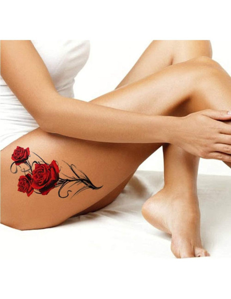 2 Hojas Tatuajes Temporales Rosa Roja Gótica 21x15cm Tatodays