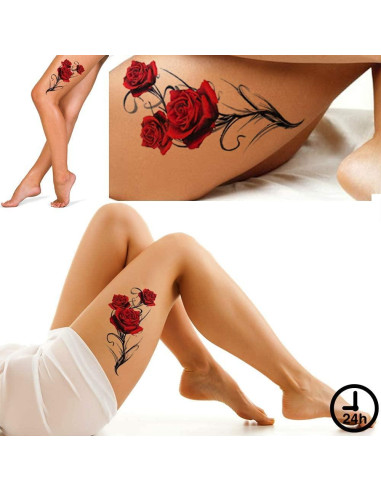 2 Hojas Tatuajes Temporales Rosa Roja Gótica 21x15cm Tatodays
