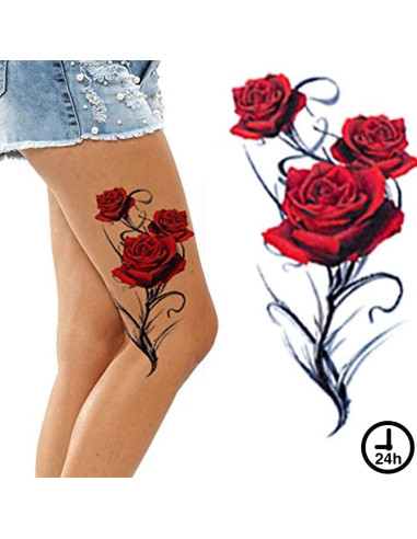 2 Hojas Tatuajes Temporales Rosa Roja Gótica 21x15cm Tatodays