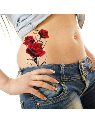 2 Hojas Tatuajes Temporales Rosa Roja Gótica 21x15cm Tatodays