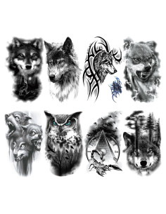 Tatuaje Temporal Realista Lobo Briyhose 8 Hojas 21x14.8cm