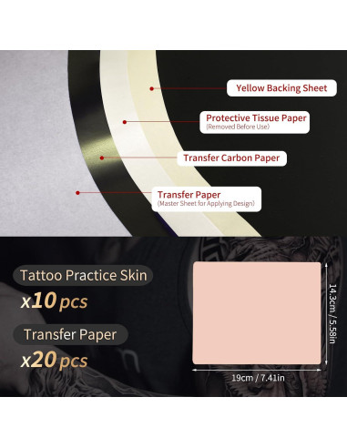 Kit de Práctica de Tatuaje GRELEON 10 Pieles + 20 Papeles