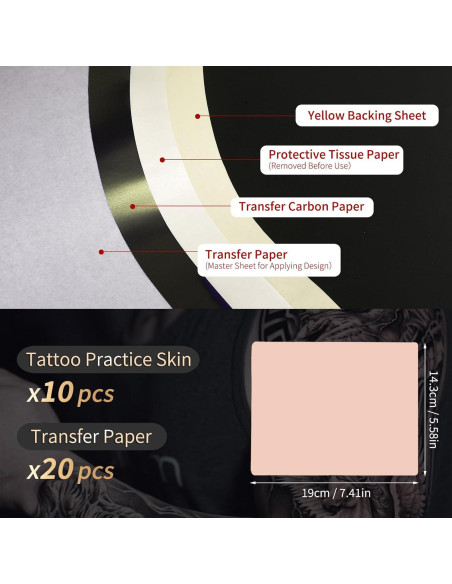 Kit de Práctica de Tatuaje GRELEON 10 Pieles + 20 Papeles