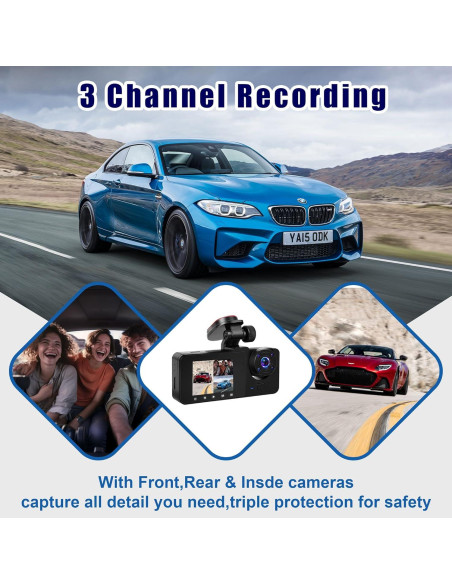 Cámara Dash WIZACE 1080P Triple con Tarjeta 64GB - Visión Nocturna