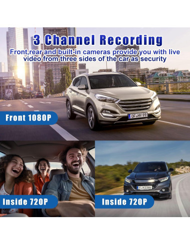 Cámara Dash WIZACE 1080P Triple con Tarjeta 64GB - Visión Nocturna