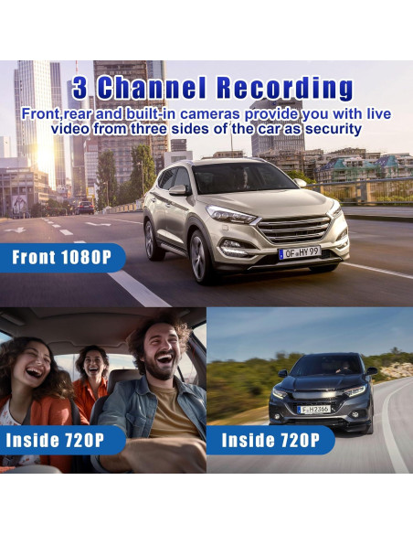 Cámara Dash WIZACE 1080P Triple con Tarjeta 64GB - Visión Nocturna