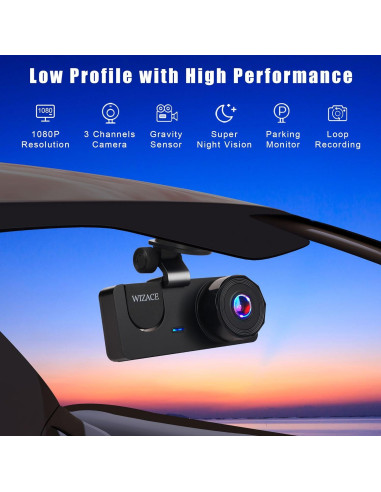Cámara Dash WIZACE 1080P Triple con Tarjeta 64GB - Visión Nocturna