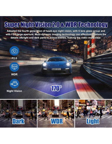 Cámara Dash WIZACE 1080P Triple con Tarjeta 64GB - Visión Nocturna