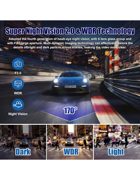 Cámara Dash WIZACE 1080P Triple con Tarjeta 64GB - Visión Nocturna