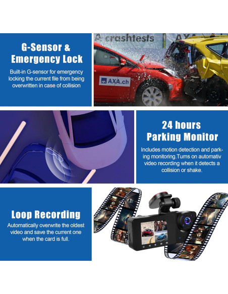 Cámara Dash WIZACE 1080P Triple con Tarjeta 64GB - Visión Nocturna