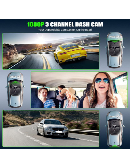 Cámara Dash 3 Canales GOHHDL 1080P con Visión Nocturna