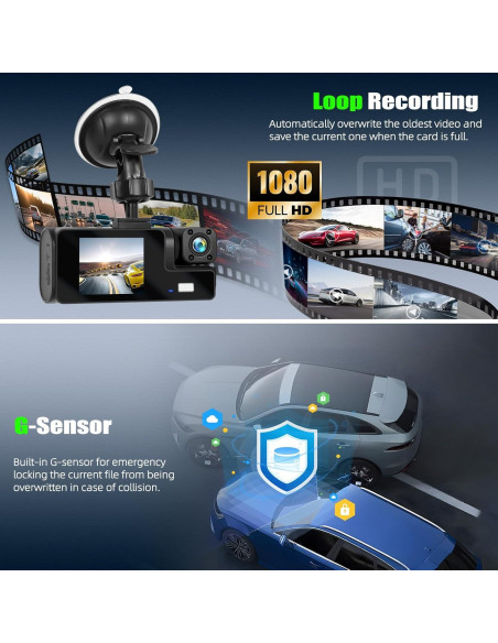 Cámara Dash 3 Canales GOHHDL 1080P con Visión Nocturna