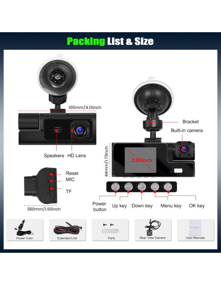 Cámara Dash 3 Canales GOHHDL 1080P con Visión Nocturna