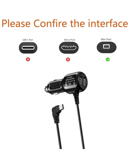 Adaptador Cargador de Coche Mini USB Ruijinshi 3.38m Compatible Rexing