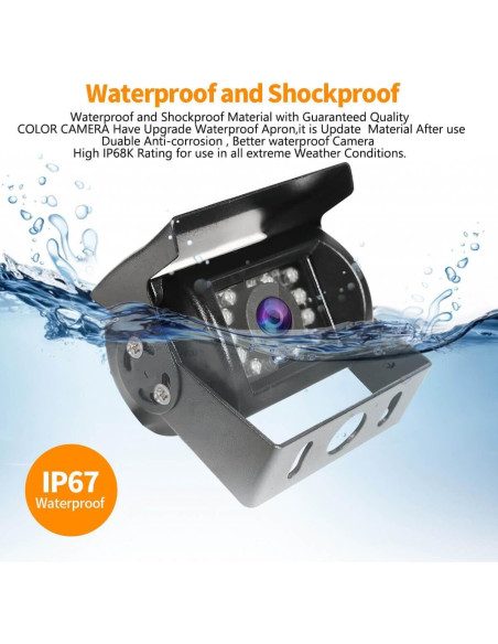 Cámara de visión trasera PTOHYU IR 18 LED IP68 12-24V con cable 10m