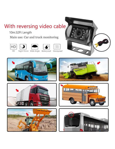 Cámara de visión trasera PTOHYU IR 18 LED IP68 12-24V con cable 10m