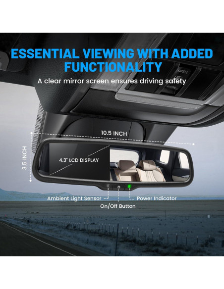 Monitor Espejo Retrovisor EWAY 4.3" para Cámara de Respaldo