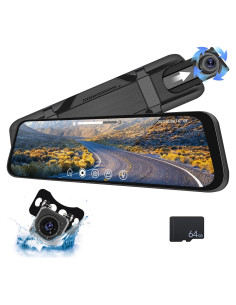 CAMECHO Espejo Dash Cam 9.66" 1080P Frontal y Trasera