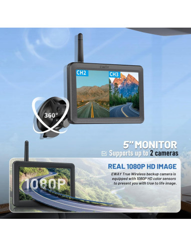 Cámara de Respaldo Inalámbrica EWAY WiFi 1080P con Monitor 5"