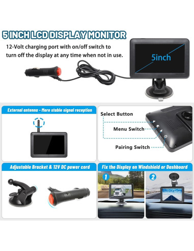 Cámara de Respaldo Inalámbrica EWAY WiFi 1080P con Monitor 5"