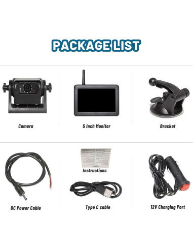 Cámara de Respaldo Inalámbrica EWAY WiFi 1080P con Monitor 5"