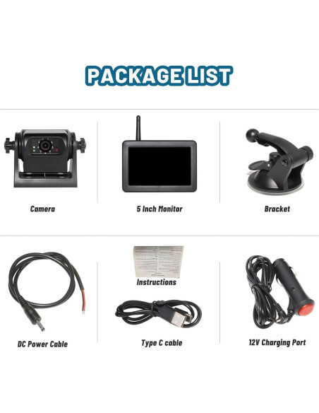 Cámara de Respaldo Inalámbrica EWAY WiFi 1080P con Monitor 5"