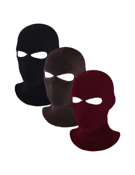 Blulu 3 Pack Máscaras de Esquí Tejidas Invierno 2 Agujeros