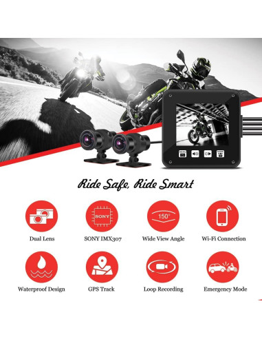 Cámara de Tablero VSYSTO B6D para Motocicleta 1080p Doble Canal