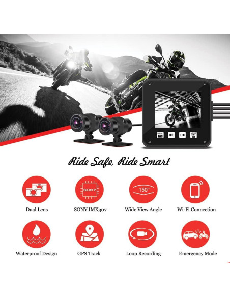 Cámara de Tablero VSYSTO B6D para Motocicleta 1080p Doble Canal