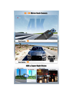 Cámara de Espejo Retrovisor CAMECHO 4K 9.66" con GPS y WiFi 2