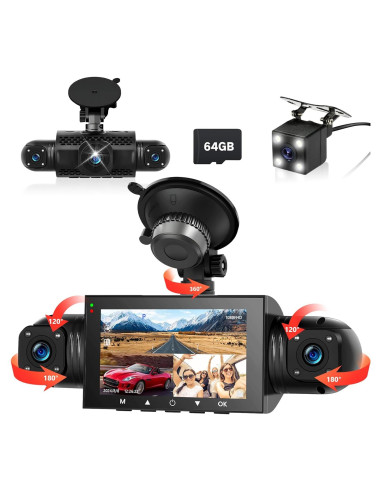 Cámara Dash 360 Podofo 4 Canales 1080P Pantalla 3"