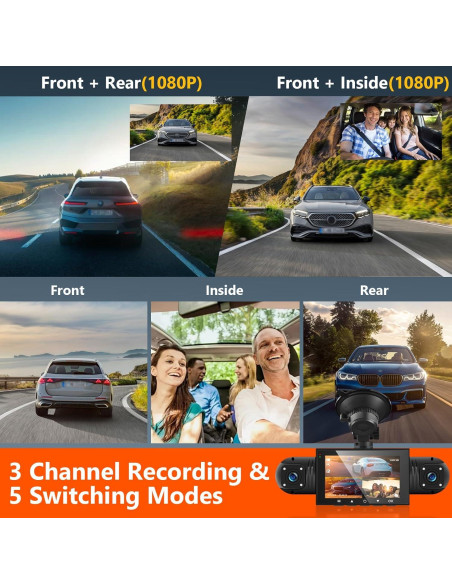 Cámara Dash 360 Podofo 4 Canales 1080P Pantalla 3"