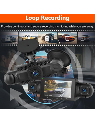 Cámara Dash 360 Podofo 4 Canales 1080P Pantalla 3"