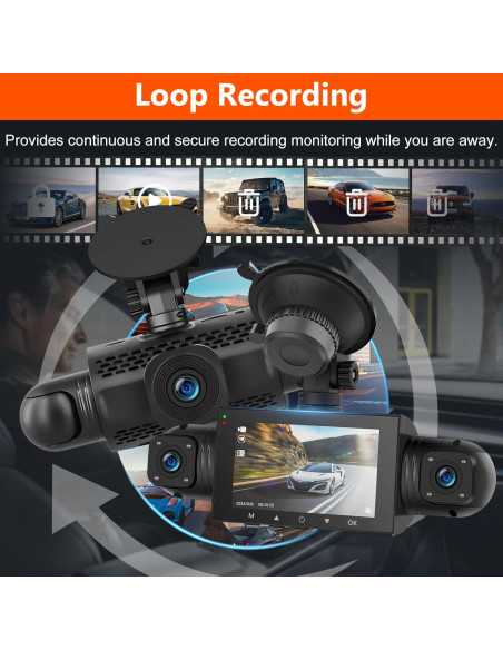 Cámara Dash 360 Podofo 4 Canales 1080P Pantalla 3"