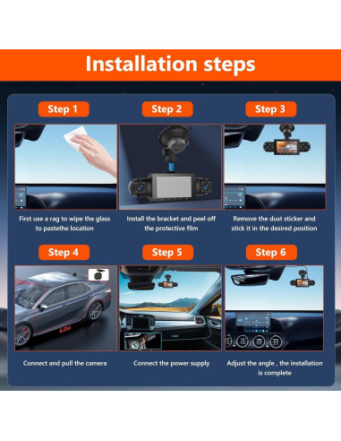 Cámara Dash 360 Podofo 4 Canales 1080P Pantalla 3"