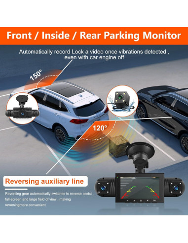 Cámara Dash 360 Podofo 4 Canales 1080P Pantalla 3"