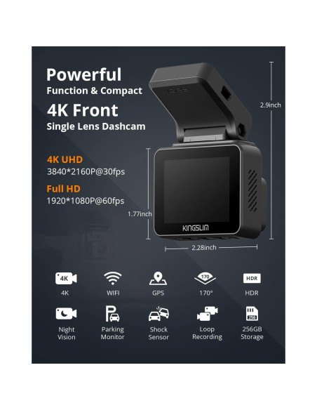 Cámara Dash Kingslim D5 4K con GPS y WiFi - Visión Nocturna